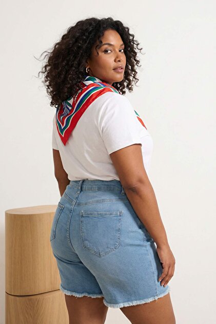 Trendyolmilla Curve Açık Mavi Yüksek Bel Esnek Skinny Denim Şort