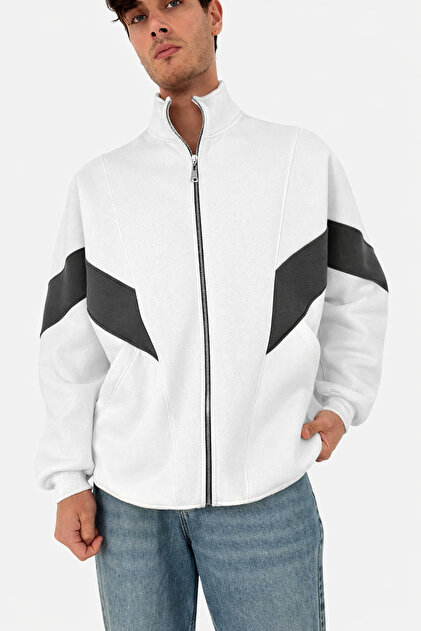 Yan Detail Unisex Oversize Zippered Sweatshirt