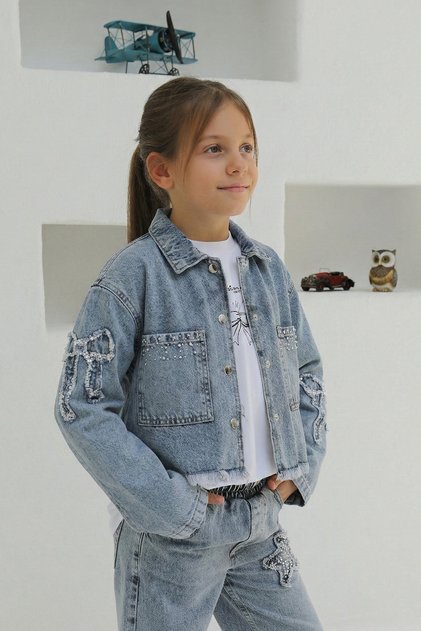 Appliqued Girls' Denim Jacket