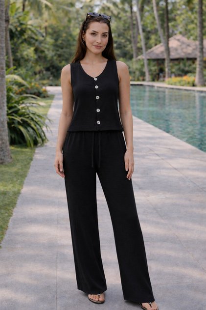 Women's Buttoned Vest Pants Suit