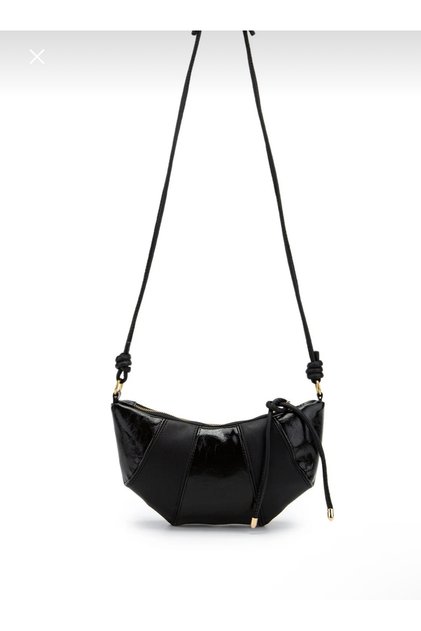 Croissant Model Women's Shoulder Bag with Wrinkled Leather Detail, Black