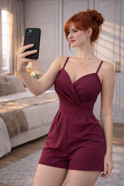 Women's Crepe Fabric Strap Double Breasted Collar Shorts Jumpsuit (plum)