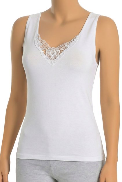 Women's 100% Cotton Undershirt Ribbed Thick Strap Laced Daily Comfortable Cut (3210)