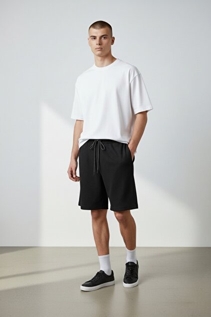 Men's Black Placket Ottoman Shorts