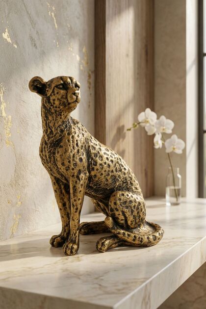 Biblo Dekoratif Obje Heykel Leopar Biblo Dekoratif Süs Eşyası Altın Eskitme Renk Model 33