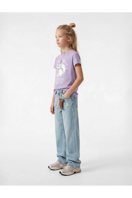 Tricou din bumbac cu mânecă scurtă cu imprimeu de pisici