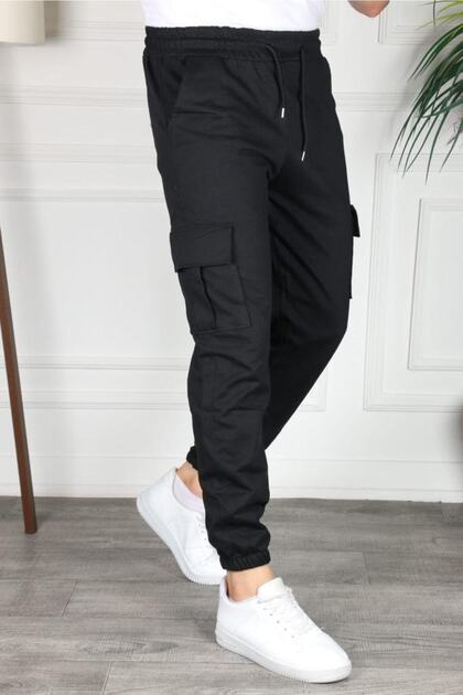Pantaloni sport cu buzunare cargo, negri