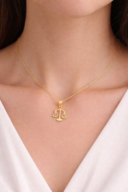 925 Ayar Hukuk Adalet Terazisi Gold Gümüş Kolye Uzunluk 45 cm