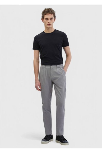 Gri Çizgili Dokuma Jogging Fit Casual Pantolon