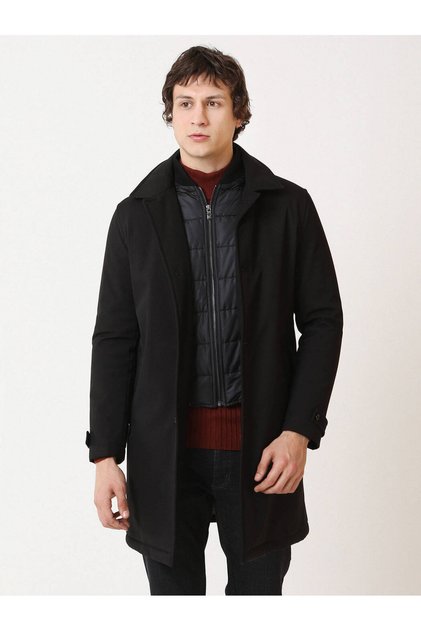 Siyah Regular Fit Casual Dokuma Pardesü