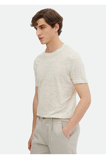 Tricou 100% in cu dungi bej