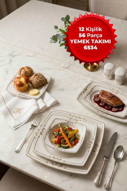Aryıldız 12 Kişilik 56 Parça Yemek Takımı 6534 - Fiyatı, Yorumları