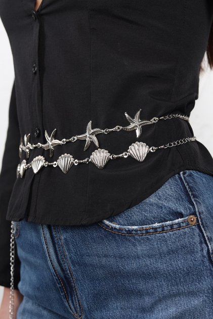 Star-Mussel Figured 2-Piece Women's Pants, Dress, Jacket, Shirt Belt Set