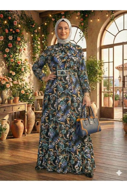Patterned Chiffon Flared Dress