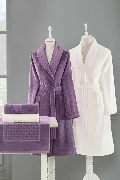 Bathrobe Set Blossom Happy Set Family Set 5 Pieces Plum - Cream