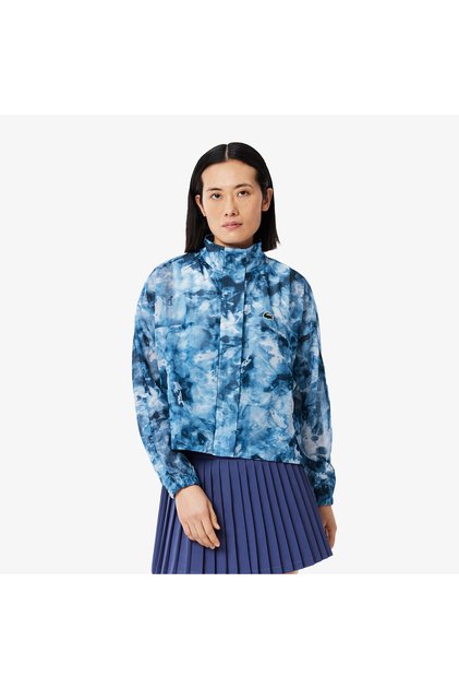 Kadın Relaxed Fit Dik Yaka Desenli Mavi Ceket