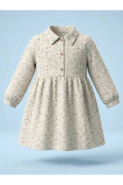 Patterned Dress for Ages 2-5 - Ecru 3-4 Years