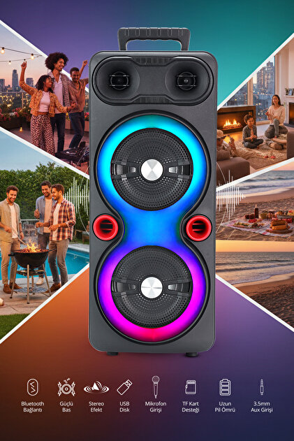 Piranha 7889 Kablosuz PartyBox RGB Bluetooth Kule Hoparlör | USB