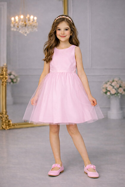 Girls' Pink Simple Elegant Satin Graduation Birthday Dress Flower Girl Dress