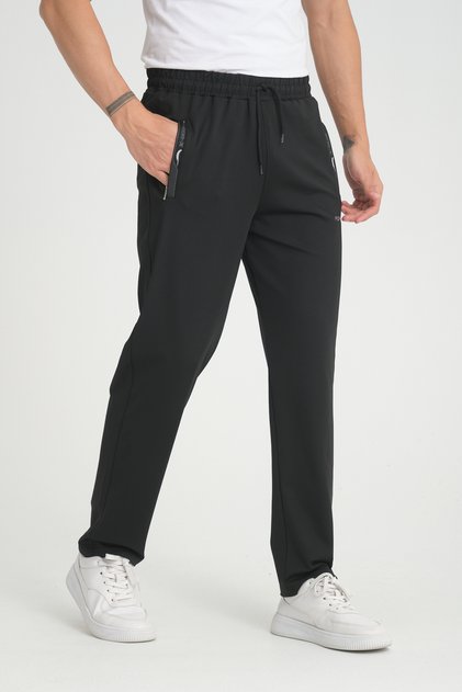 Men's Black Relaxed Fit Straight Leg Diver Fabric Sweatpants