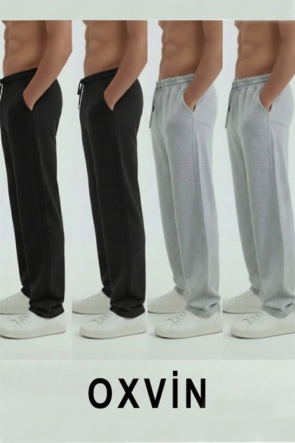 Walker Baggy 4-Piece Set (2 Black - 2 Gray) Ov Oversized Sweatpants Alt Bo Wide-Leg Thread Count Long Medium Thickness