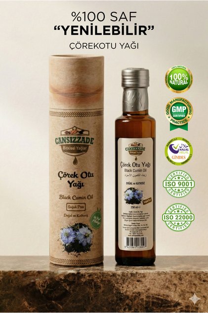 Soğuk Sıkım Çörek Otu Yağı - 250 ml - GİMDES Helal & ISO Sertifikalı - %100 Saf ve Doğal