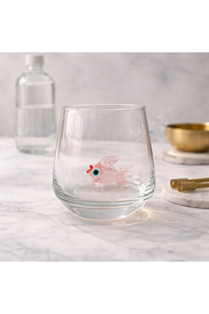 Pink Fish Glass Figured Single Water Glass