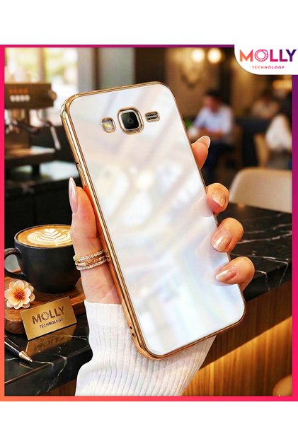 Pearl White Luxury Silicone Case with Gold Detail on Edges for Samsung Galaxy J7 Core (Compatible)
