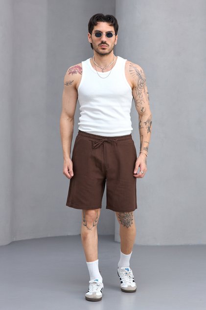 LINEN FABRIC SHORTS WITH ELASTIC WAIST AND LACES