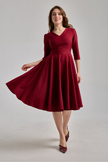 engagement dresses for women plus size Women's Plus Size Engagement Dresses V Neck Flared Sleeve Ruffle Hem Lace  Cocktail Dress main image 0