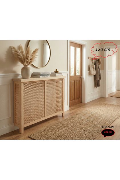 Doğal Ahşap Petek Kaplama & Antre Dresuarı - 120 cm Dekoratif Radyatör Gizleyici