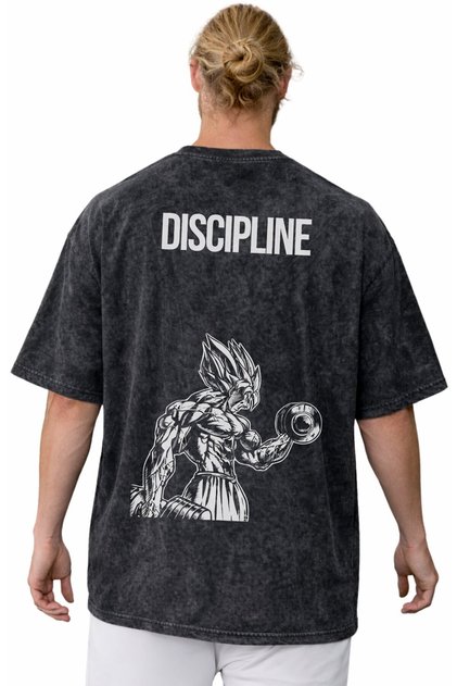Bodybuilding Fitness Discipline Written Anime Back Printed Unisex Oversized Vintage Washed T-Shirt