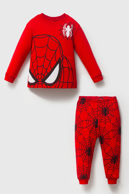 %100 Pamuklu Örümcek Baskılı Bebek&Çocuk Pijama Takımı Kırmızı