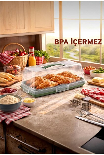 Bayev Dikdörtgen Şeklinde Pasta Taşıma Kabı Pikniklik Kek Fanusu
