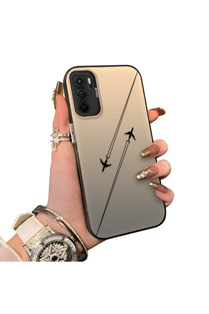 Oppo A16/A16S Compatible Hard Acrylic Back Silicone Edge Lens Protection Case Airplane Show