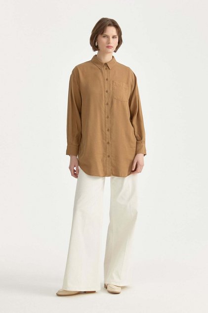 Gömlek Yaka Tencel Tunik Camel