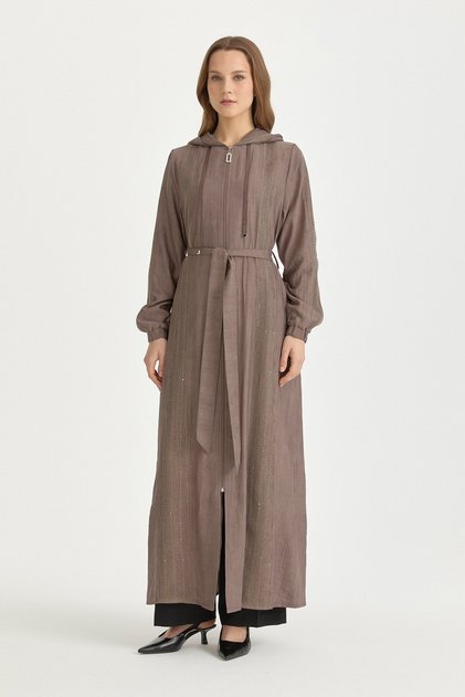 File Kumaş Mixli Kapşonlu Rayon Rayon Kap Kahve