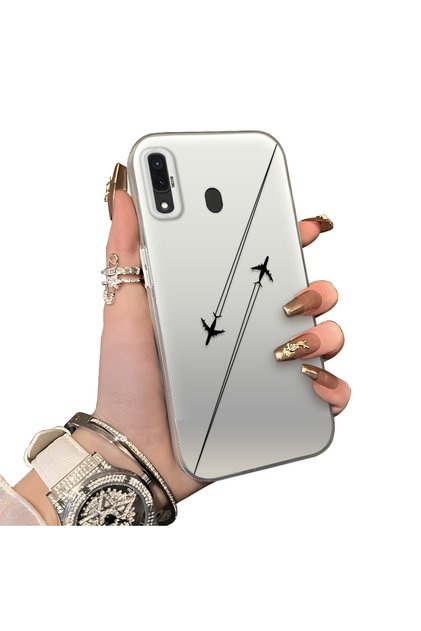 Samsung Galaxy A30/A20 Uyumlu Sert Akrilik Arka Silikon Kenar Lens Koruma Kılıf Uçak Gösterisi