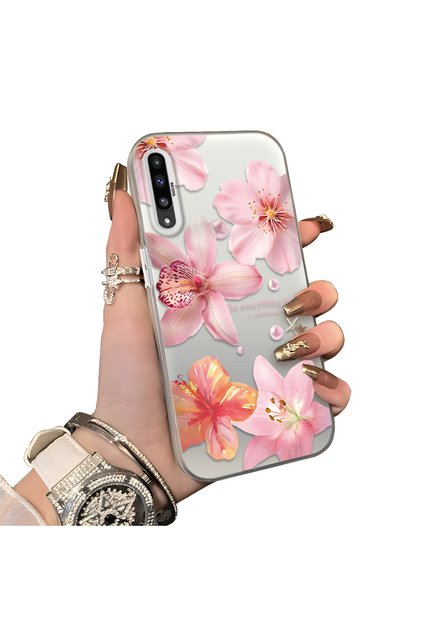 Samsung Galaxy A50/A50S/A30S Compatible Hard Acrylic Back Silicone Edge Lens Protection Case Lily Pattern
