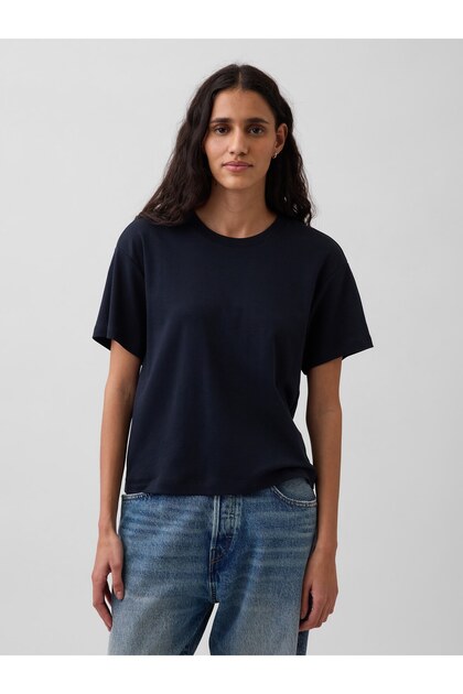 Kadın Lacivert Supima® Pamuk Relaxed T-Shirt