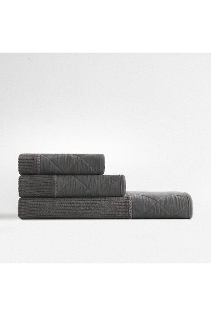 Hüma 3-Piece Towel Set 100% Cotton Quilted Piece Anthracite