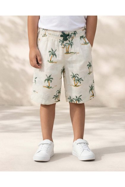 Boys White Palm Print Pull On Shorts