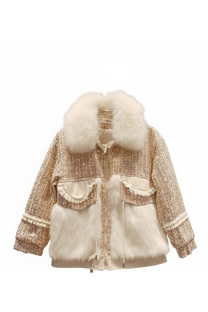 Women's Fur Detailed Stone Embellished Stylish Coat – White Collar – Special Design