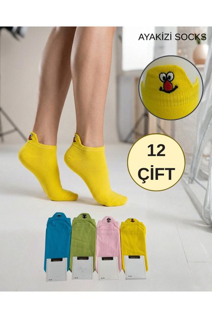 12 Pairs of Embroidered Colorful Women's Booties Socks