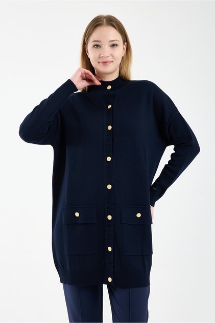 French Knitwear Wool Cardigan Dark Blue