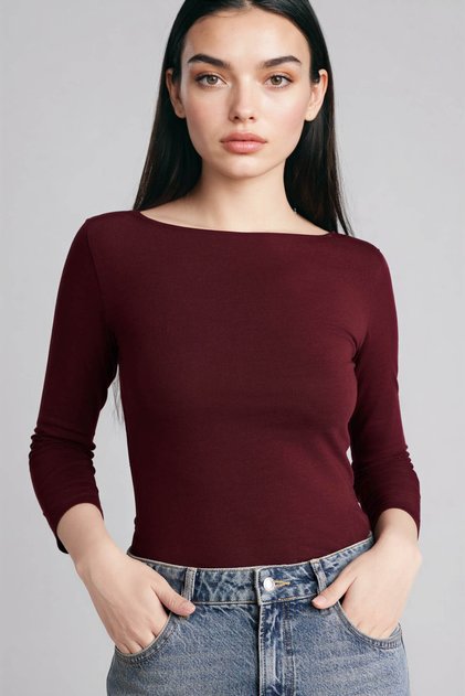 Slim Fit Kayık Yaka Uzun Kollu Tişört G9577AX26SP