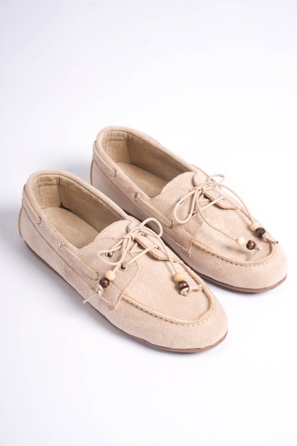 Verona Women's Beige Suede Beaded Lace-Up Daily Casual Ballet Flats Laofer