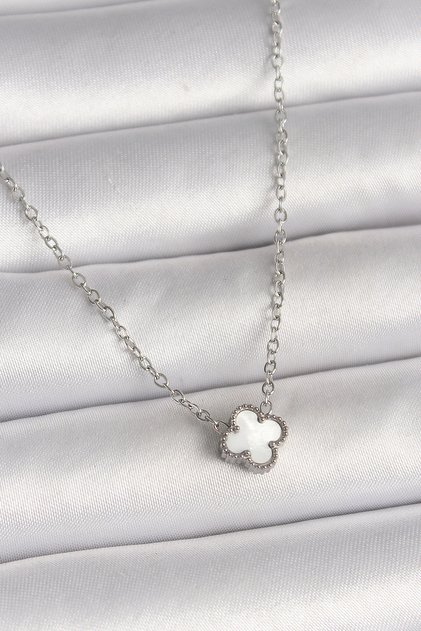 316L Steel Silver Color White Clover Model Women's Necklace