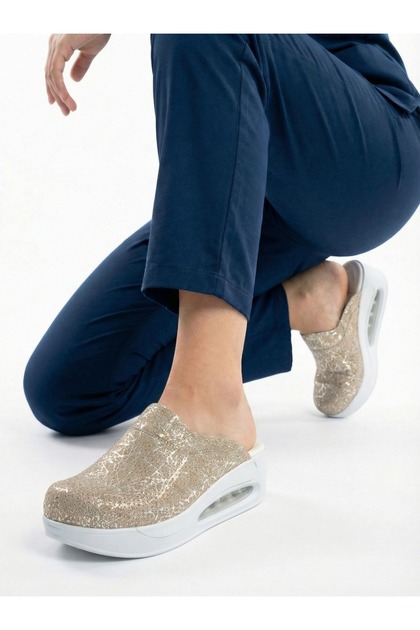 Air Taban Wedge Heel Lu Orthopedic Hospital Nurse Female Slipper Gold