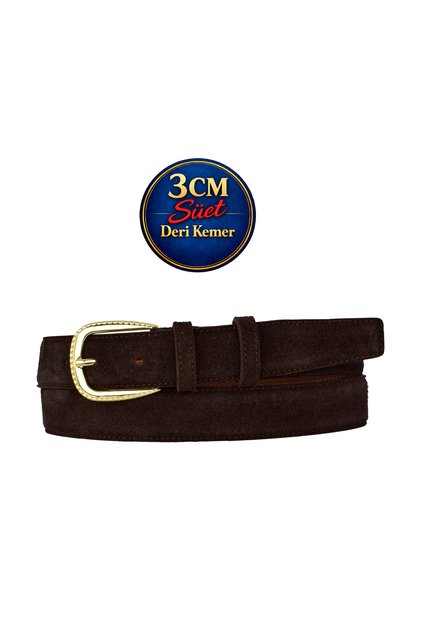 Genuine Leather , 3 cm Gold Color Buckled , Dark Brown Suede , Stitched Classic Women's Belt I, 3Cmkla31